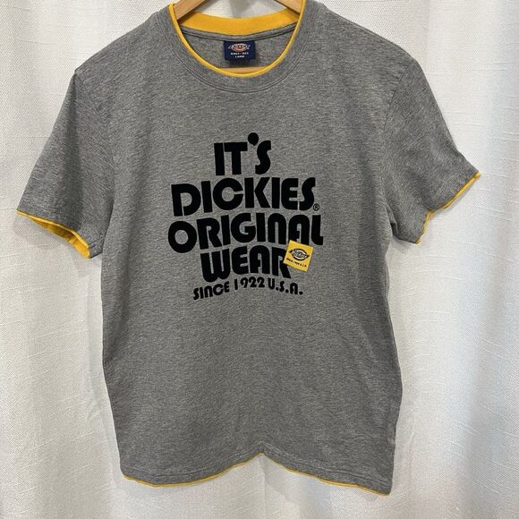 Dickies Men's Large Gray Yellow‎ Graphic Logo Crew Neck Short Sleeve T-shirt EUC - Picture 1 of 13